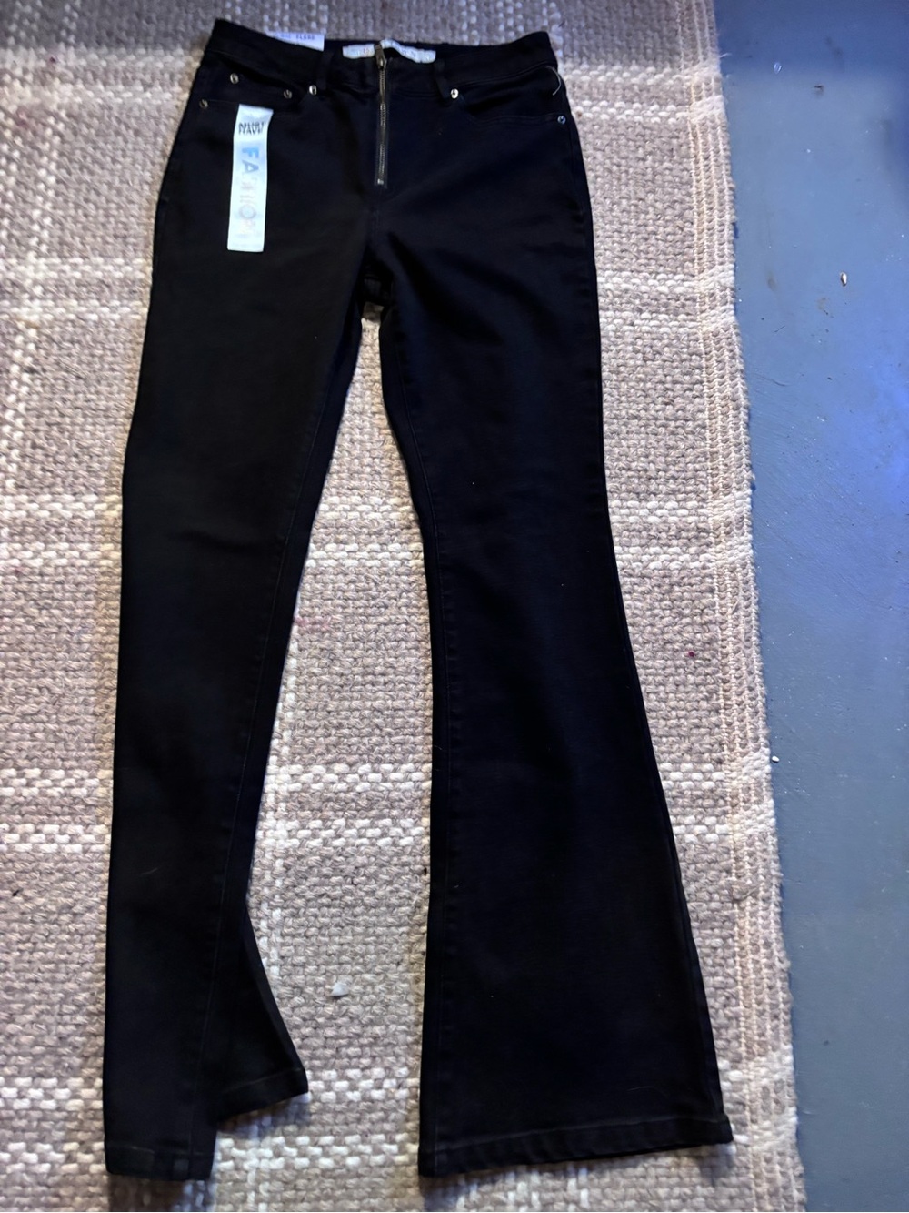 Tinseltown Black Flare Jeans with Front Zip